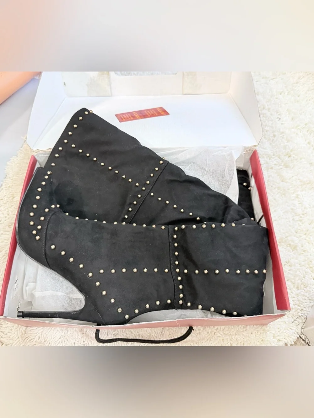 Black Studded Over-the-Knee Stiletto Boots - Women's